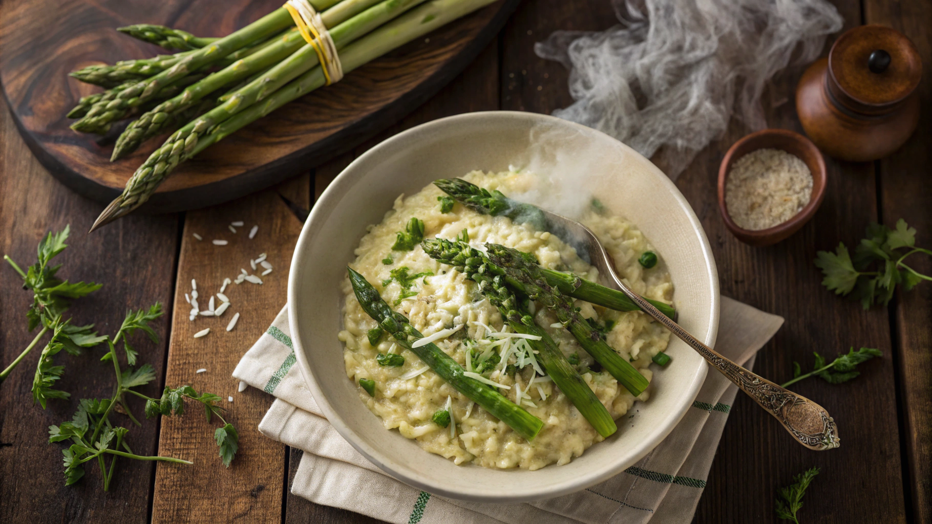 Asparagus risotto in shallow bowl (HQ)