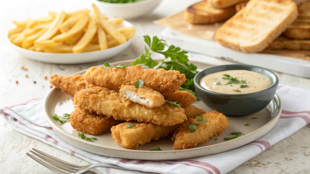 "Raising Cane’s chicken recipe homemade crispy chicken fingers served with Cane’s sauce, fries, and Texas toast – restaurant-style food blog cover image."